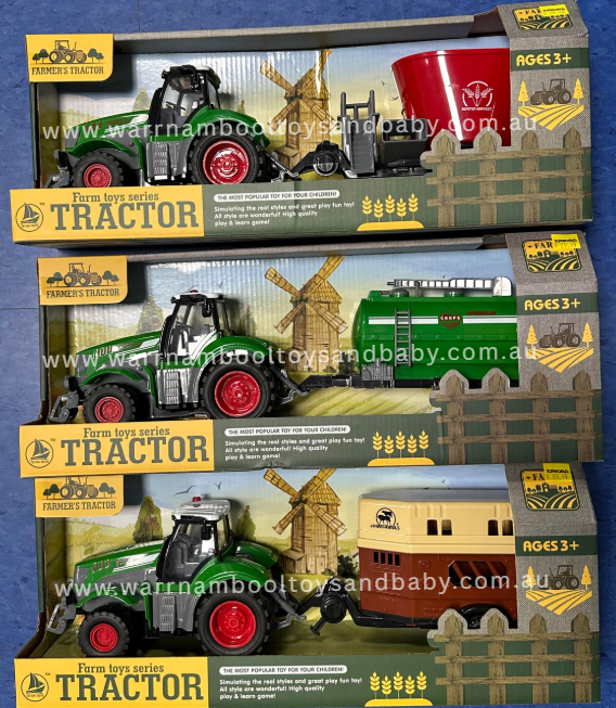 Farm Toy Series 42cm Friction Tractor & Trailer Assorted