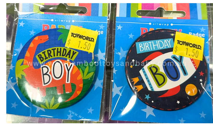 Badge Birthday Boy General Space / Dinosaur Assorted