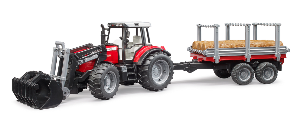 Bruder 02046 1/16 Massey Ferguson 7480 w/Front Loader &amp; Timber Trailer