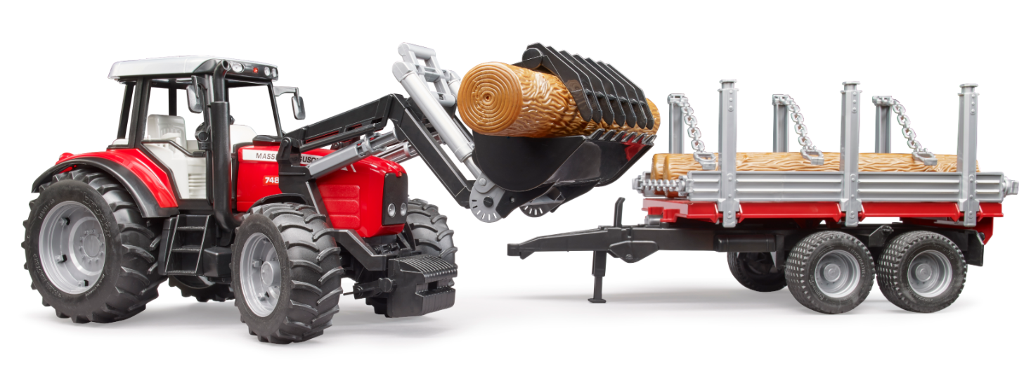 Bruder 02046 1/16 Massey Ferguson 7480 w/Front Loader & Timber Trailer