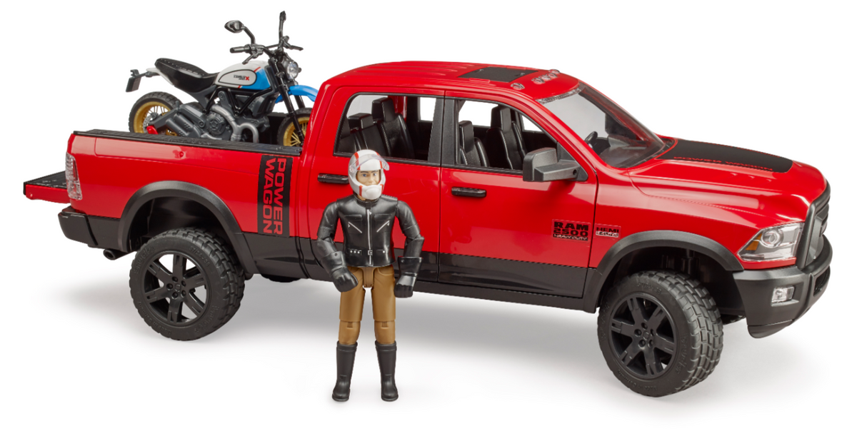 Bruder 02502 Ram Pickup with Scrambler Ducati Motorbike
