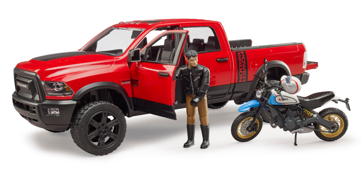 Bruder 02502 Ram Pickup with Scrambler Ducati Motorbike