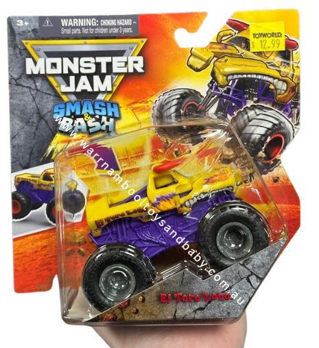 Monster Jam 1/64 Smash &amp; Bash Vehicle - El Toro Loco yellow/purple