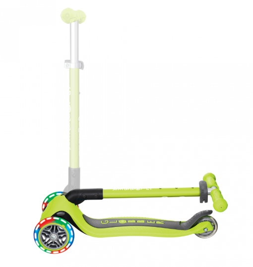 Globber Primo Foldable Lights 3 Wheel Scooter LIME GREEN / KHAKI