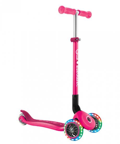 Globber Primo Foldable Lights 3 Wheel Scooter Fushia / Dark Pink