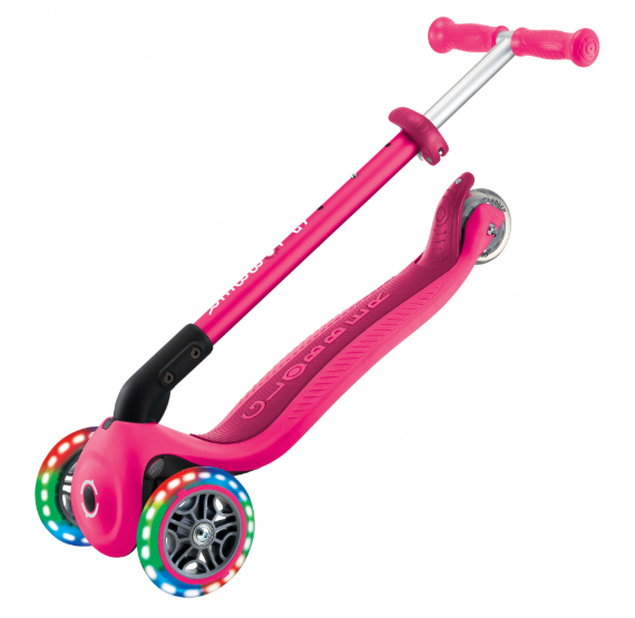 Globber Primo Foldable Lights 3 Wheel Scooter Fushia / Dark Pink