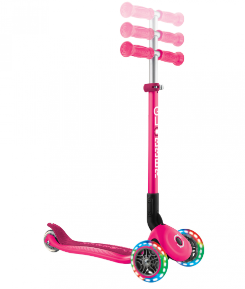 Globber Primo Foldable Lights 3 Wheel Scooter Fushia / Dark Pink