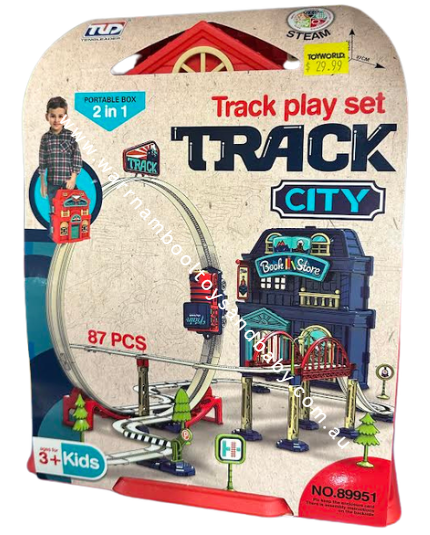 TRACK CITY Post Office/Book Store Train Play Set 83pcs Req 2 AAA Batteries