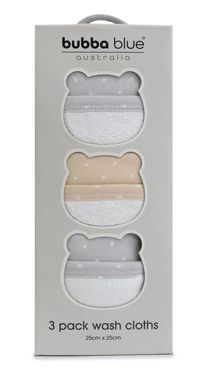 Bubba Blue Confetti 3 Pk Wash Cloths Grey Taupe