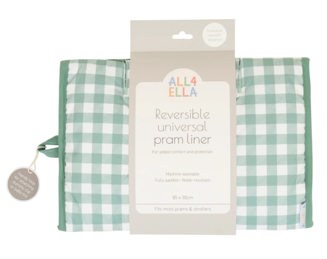 All4Ella Pram Liner Reversible / Water Resistant - GINGHAM SAGE