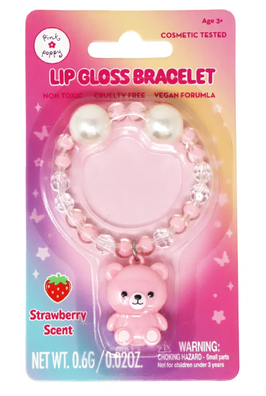 Pink Poppy Lip Gloss Bracelet Bear