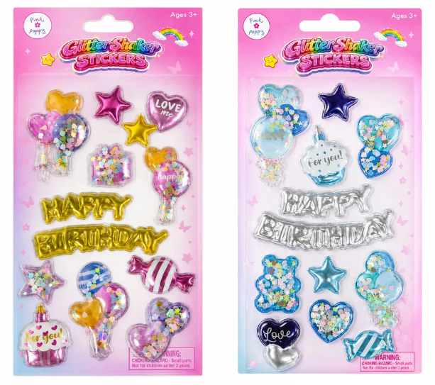 Pink Poppy Glitter Shaker Stickers - HAPPY BIRTHDAY