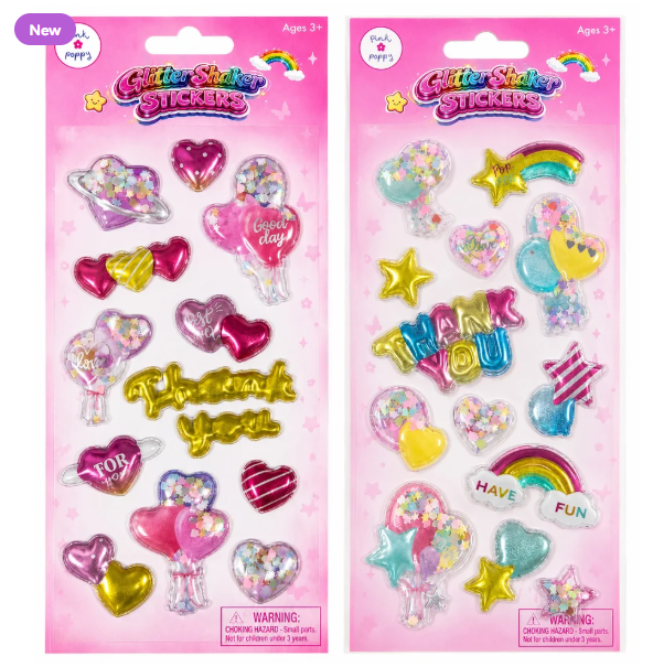 Pink Poppy Glitter Shaker Stickers - STAR & HEART