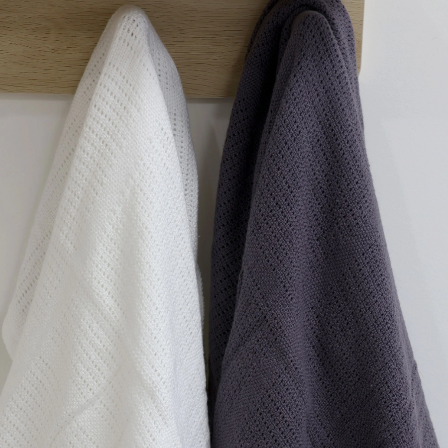 Bubba Blue Nordic 2pk Cellular Blankets Charcoal/White 70cm x 90cm