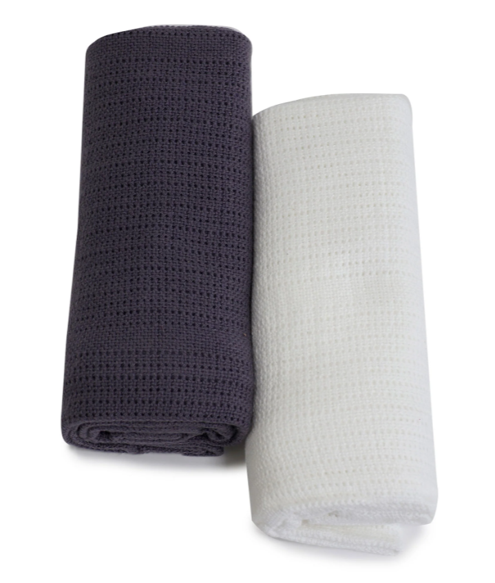 Bubba Blue Nordic 2pk Cellular Blankets Charcoal/White 70cm x 90cm