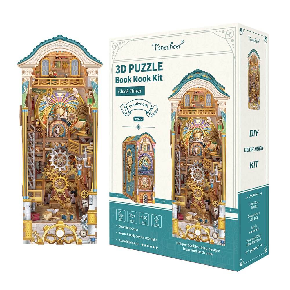 Tonecheer Clock Tower 3D Puzzle Book Nook Kit req 3 x AA batteries