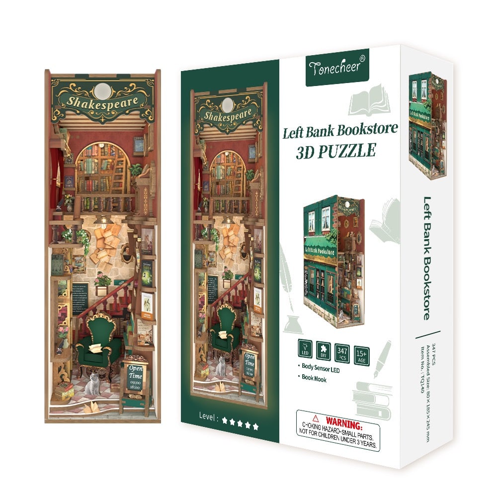 Tonecheer Left Bank Bookstore 3D Puzzle Book Nook Kit req 3 x AA batteries
