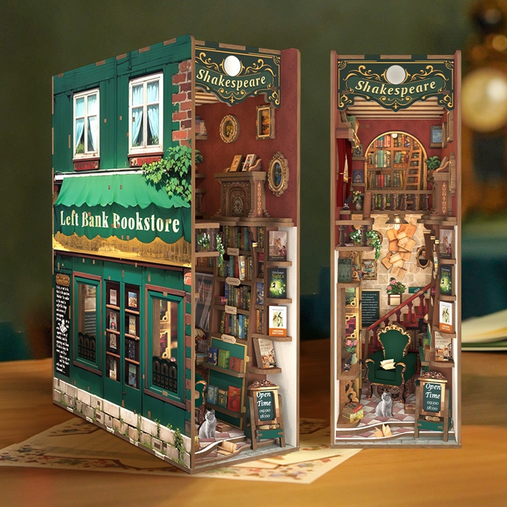 Tonecheer Left Bank Bookstore 3D Puzzle Book Nook Kit req 3 x AA batteries