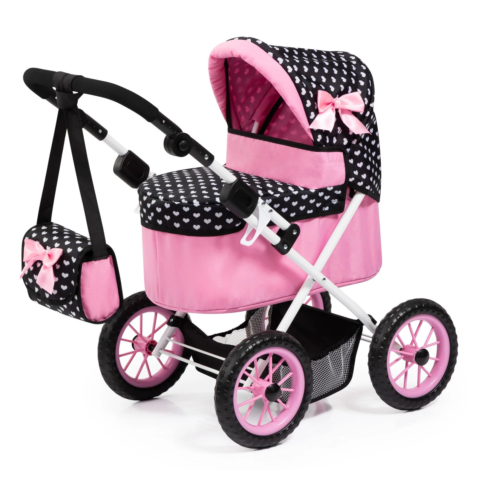 Bayer Trendy Dolls Pram Pink with Black Hood & Pink Bows