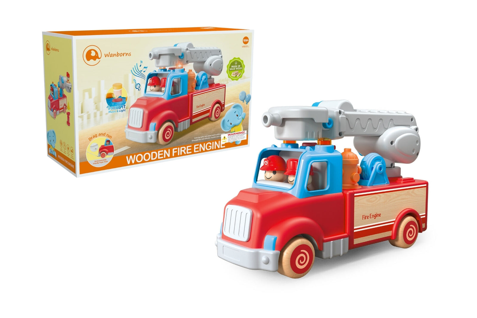 Wanborns Wooden Fire Engine with Sound and Light