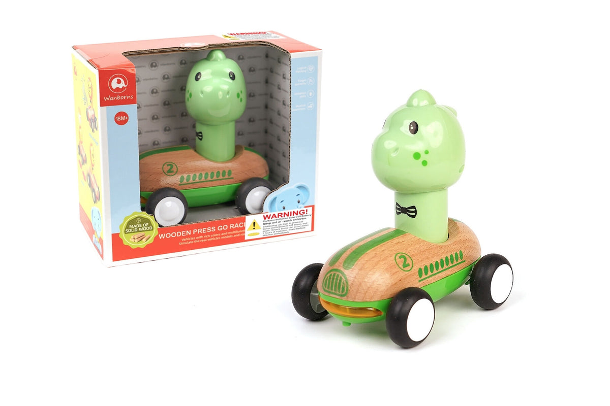 Wanborns Wooden Press Go Racer with Sound and Light - Dinosaur