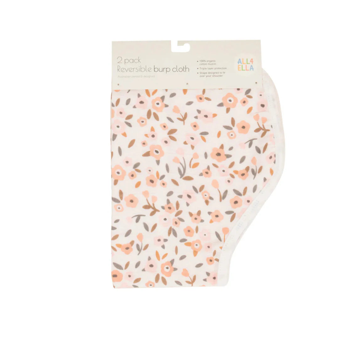 All4Ella 2 pack Reversible Burp Cloth - FLORAL BOUQUET
