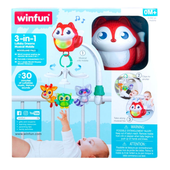 Winfun 3in1 Lullaby Dreams Musical Mobile Woodland Pals Req 2 AA Batteries