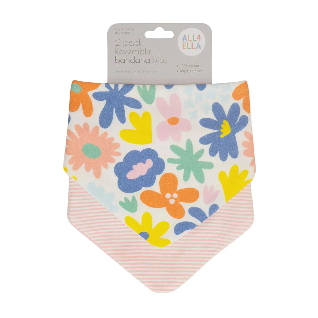 All4Ella Reversible Bandana Bibs 2pk - BRIGHT FLORAL