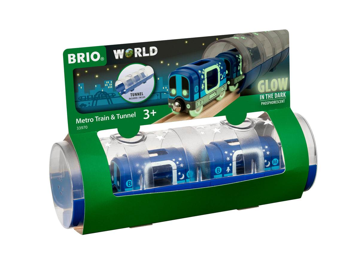 BRIO Metro Train &amp; Tunnel 3pc Set Glow In The Dark