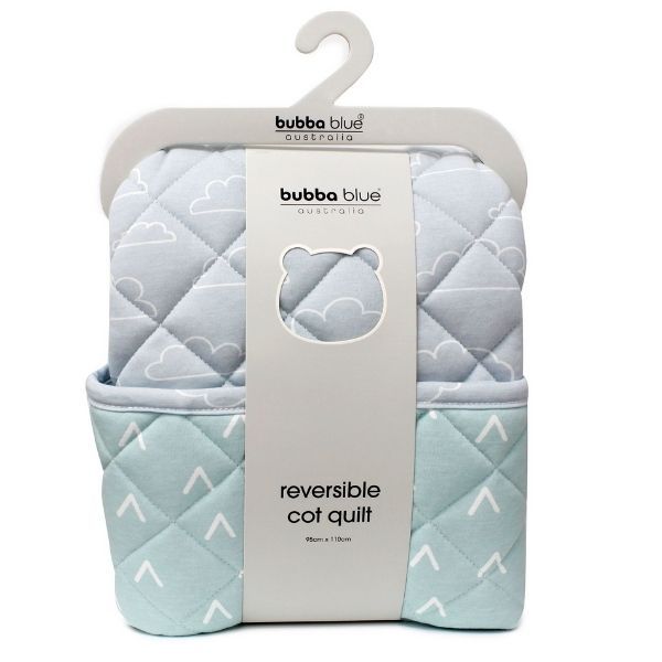 Bubba Blue Nordic Reversible Cot Quilt Sky/Mint 95cm x 110cm