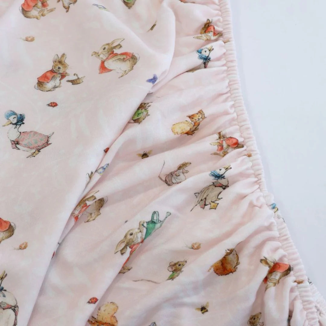 Bubba Blue Flopsy, Mopsy &amp; Cottontail Co Sleeper Jersey Fitted Sheet Pink