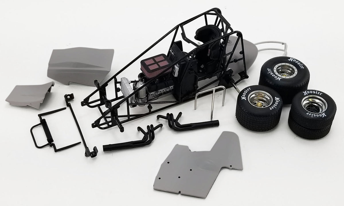 1/18 Winged Sprint Car Model Kit Primer metal frame and plastic accessories