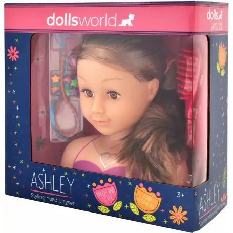 Dolls World Styling Head Brunette Hair - ASHLEY
