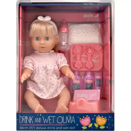 Dolls World Drink and Wet Olivia 38cm Doll