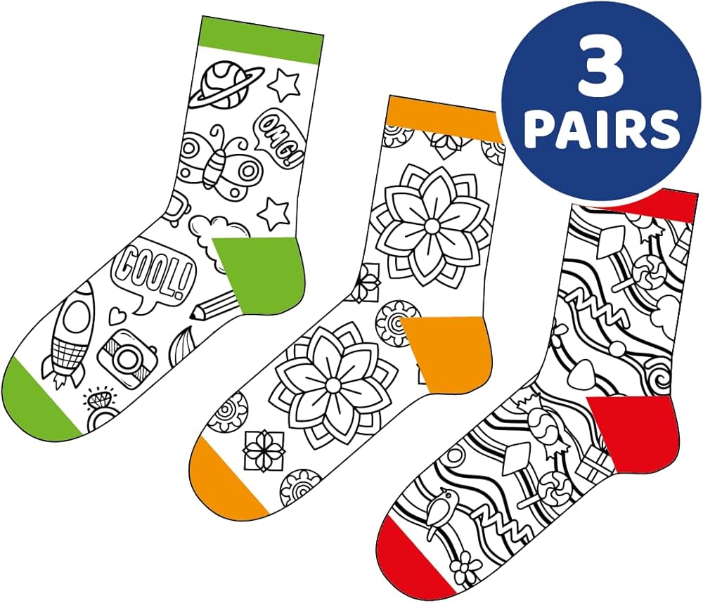 Buddy &amp; Barney 3pairs Doodle Socks - Colour Your Own Socks In Tube