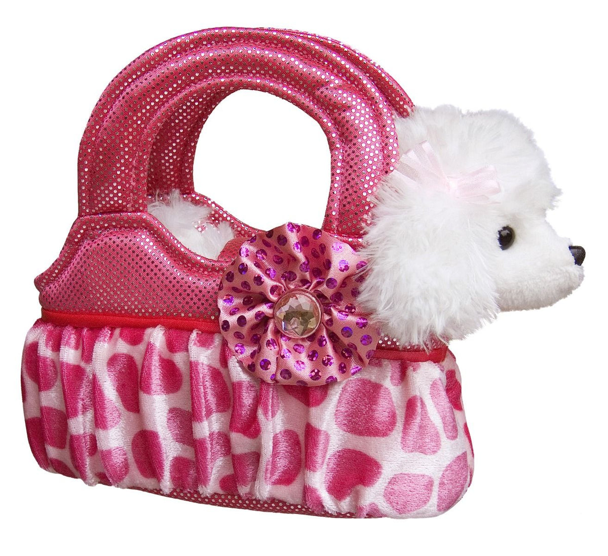 Fancy Pals Poodle in Pink Leopard Bag