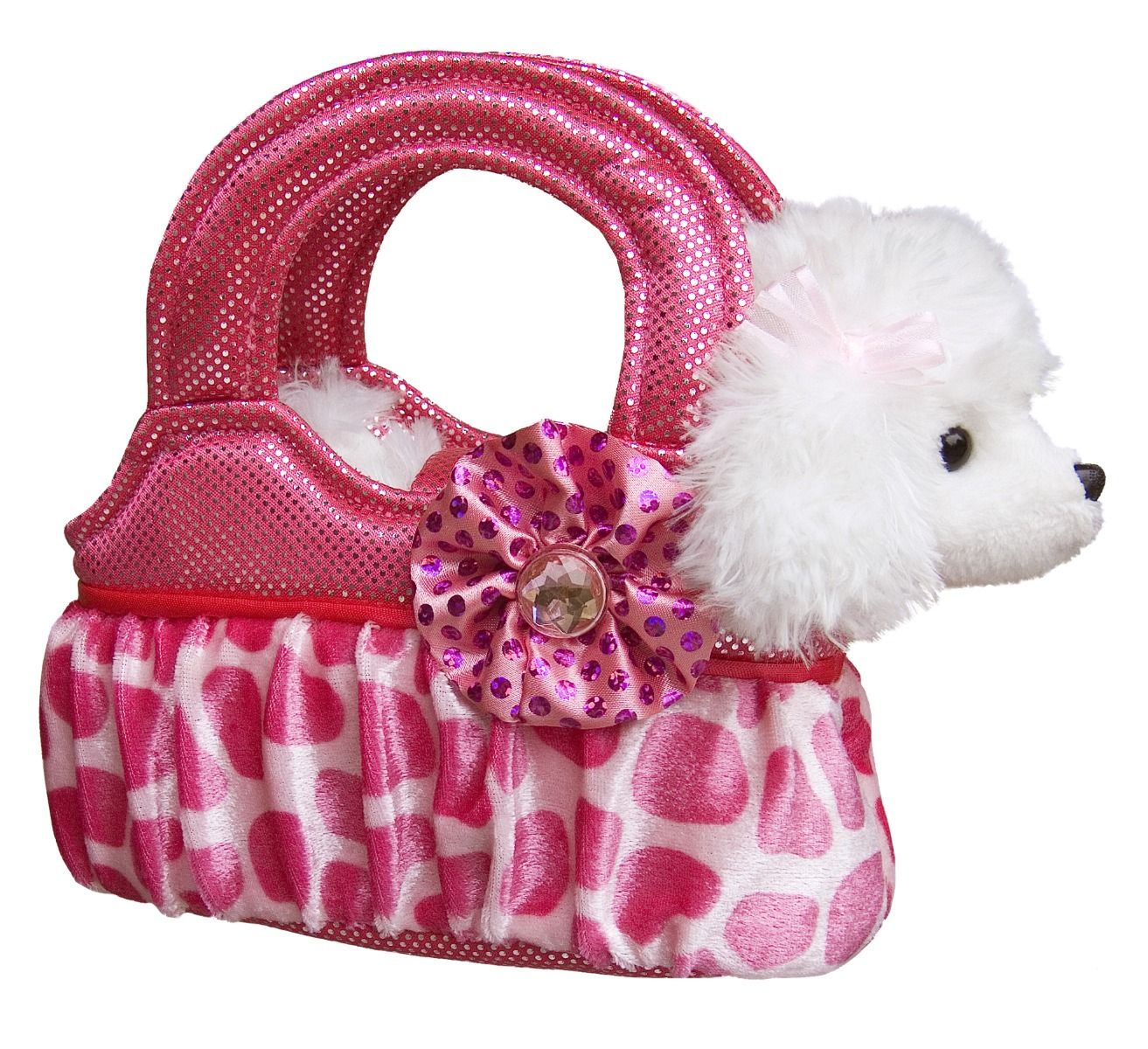 Fancy Pals Poodle in Pink Leopard Bag