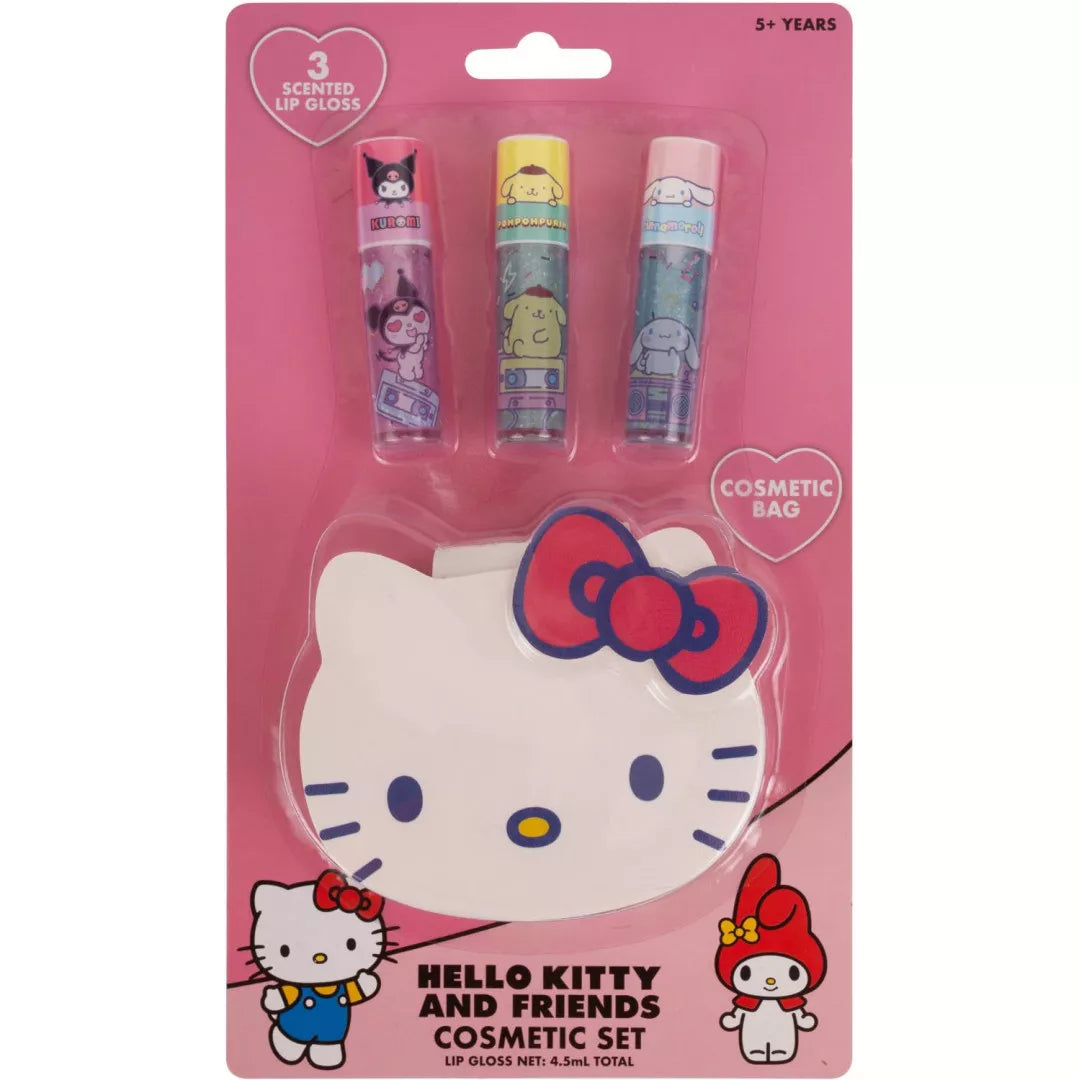 Hello Kitty & Friends 3pk Lip Gloss and Cosmetic Bag Set