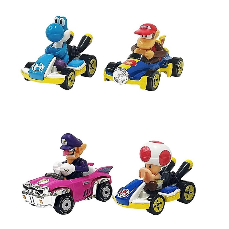 Hot Wheels Mario Kart 4 Pack Waluigi/Toad/Light-Blue Yoshi/Diddy Kong