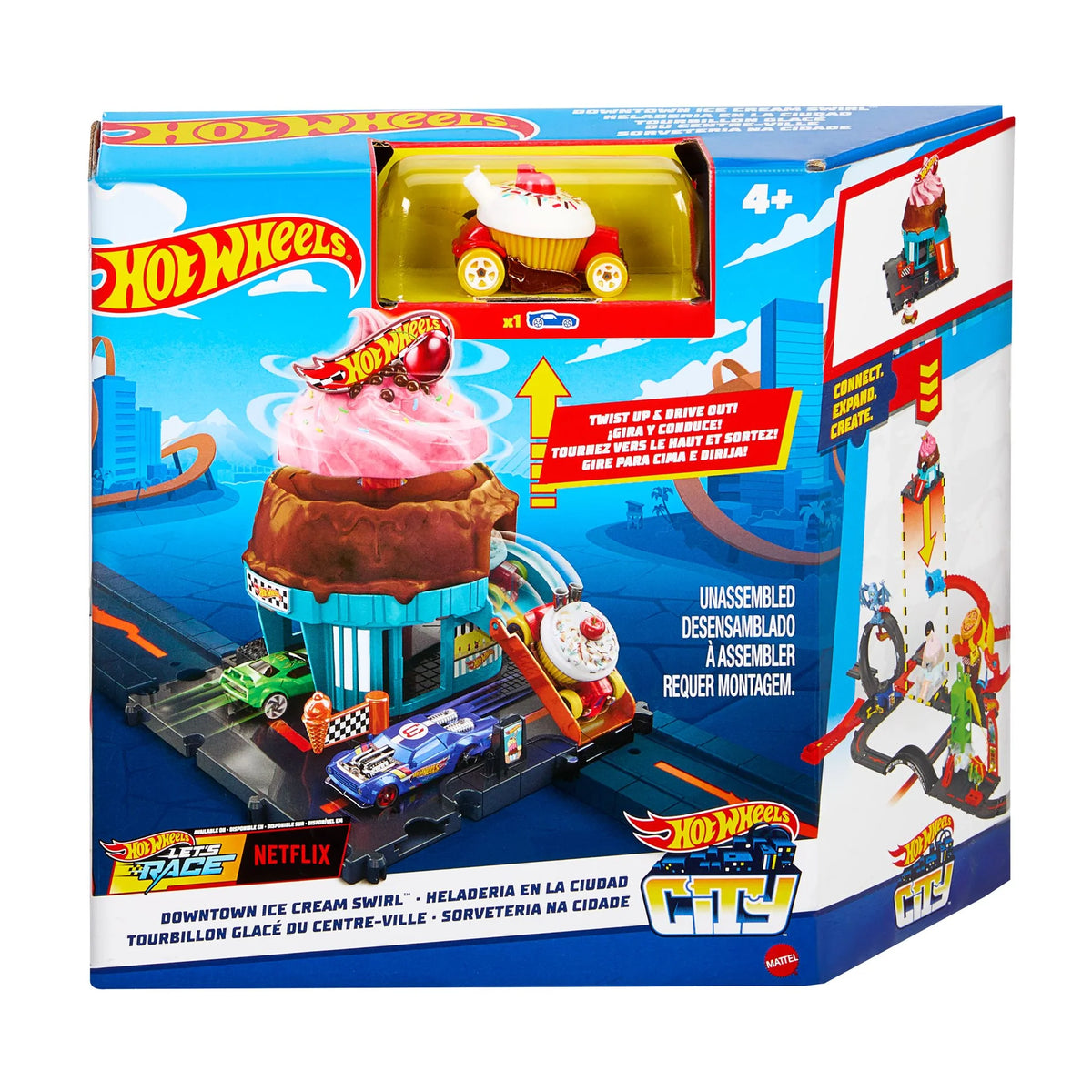 Hot Wheels City Down Town Ice Cream Swirl Playset