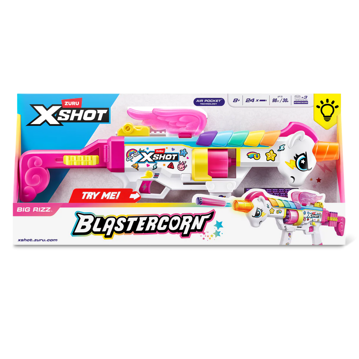 ZURU XSHOT Blastercorn Rizz Master with 24 Darts - Demo Batteries Included