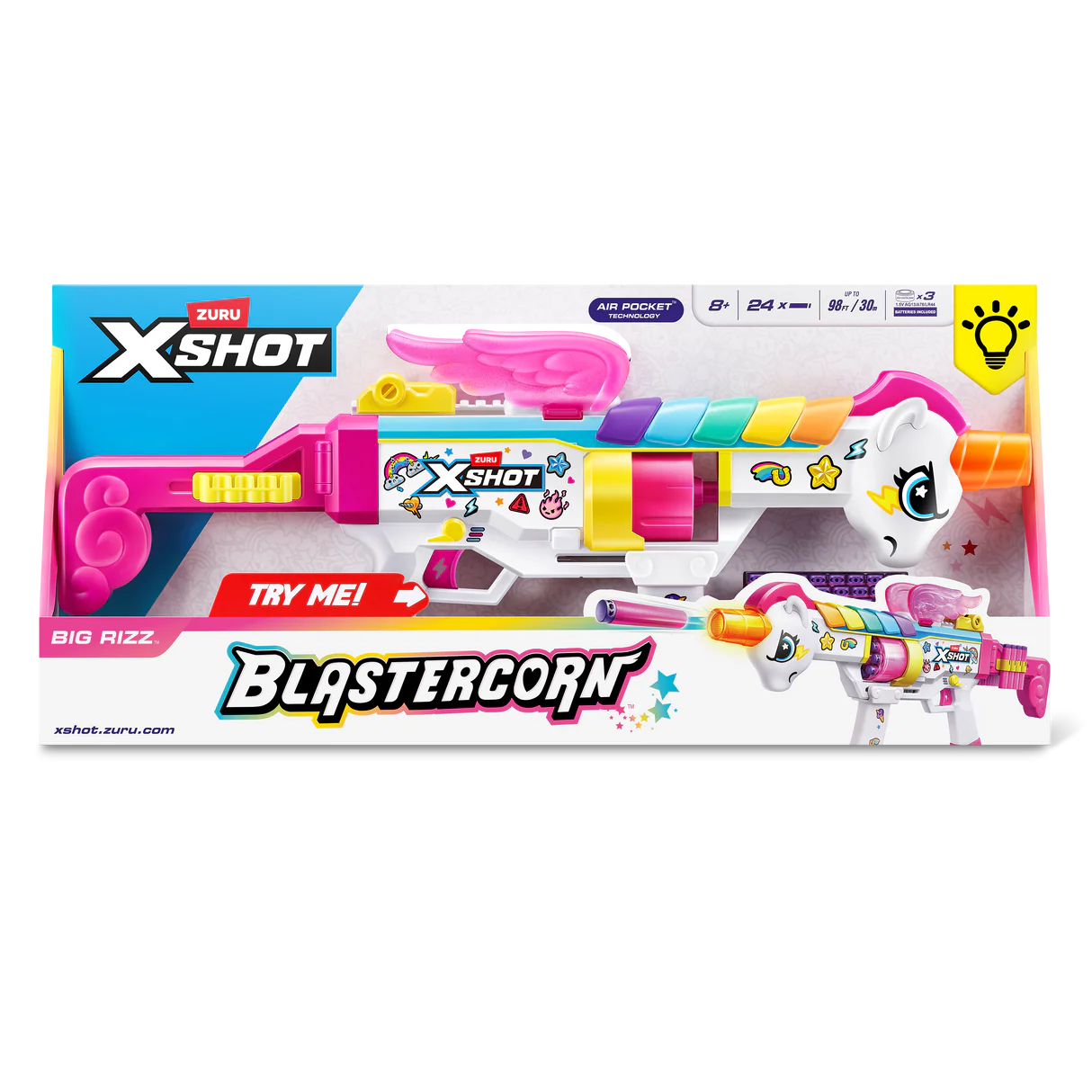 ZURU XSHOT Blastercorn Rizz Master with 24 Darts - Demo Batteries Included