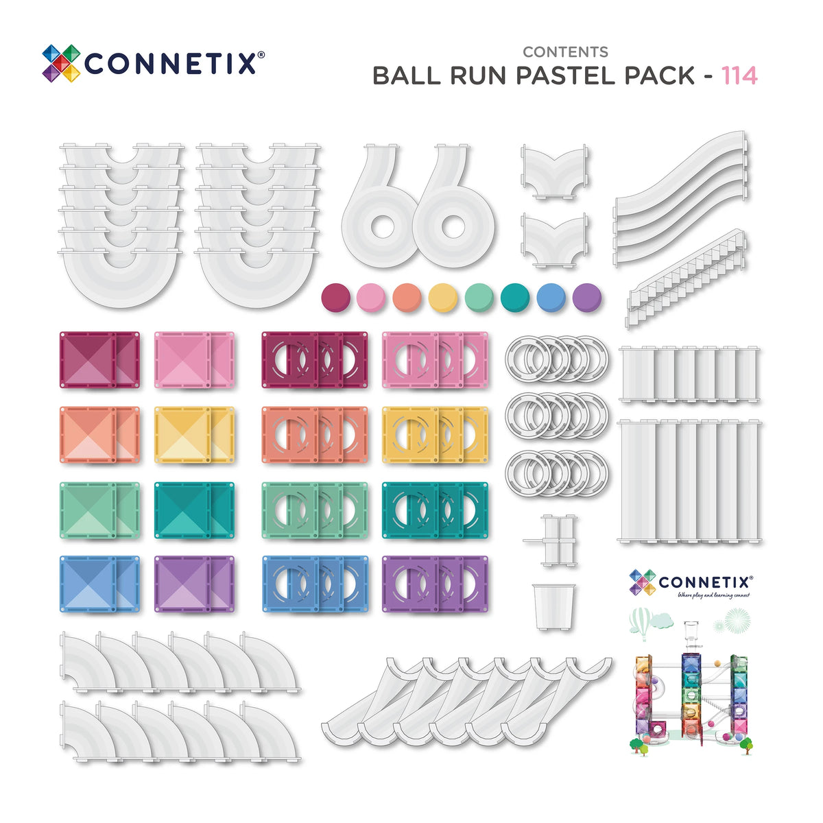 Connetix Ball Run Pastel Pack 114pc