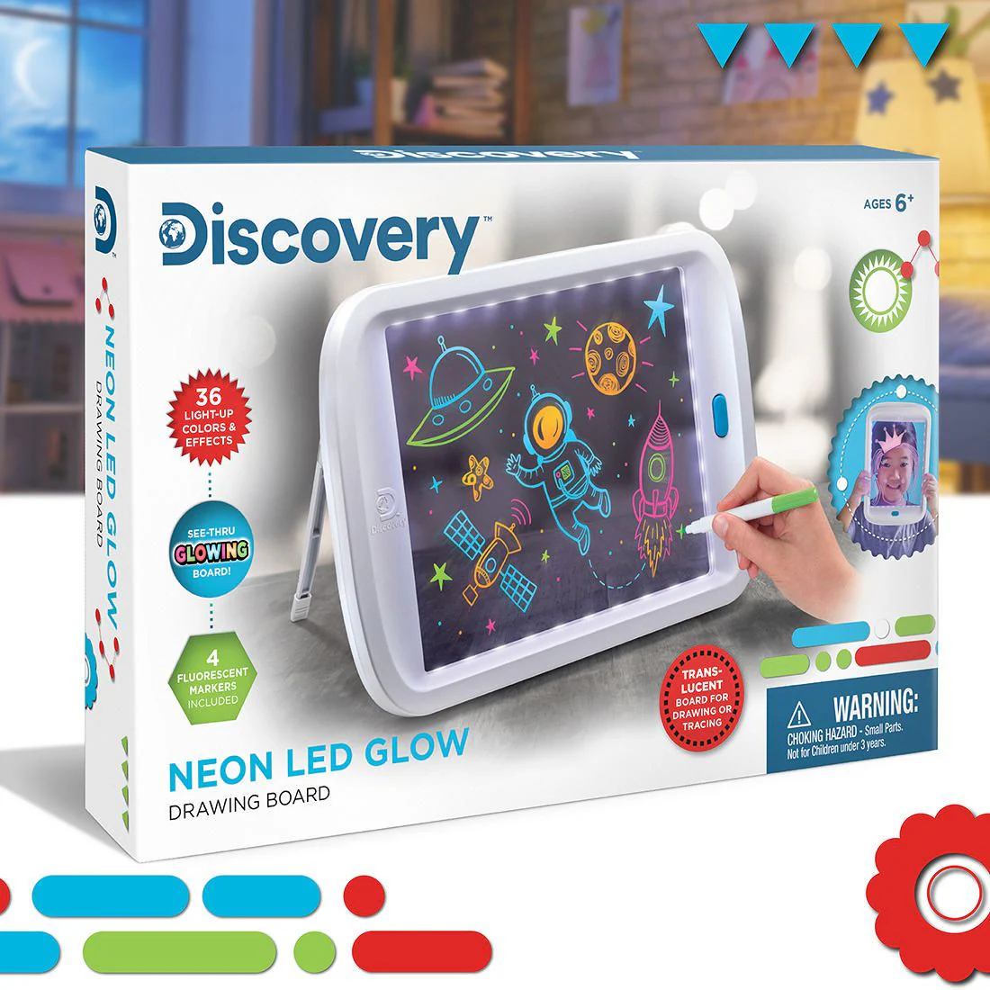 Discovery Neon LED Glow Drawing Board Req 3 AA Batteries