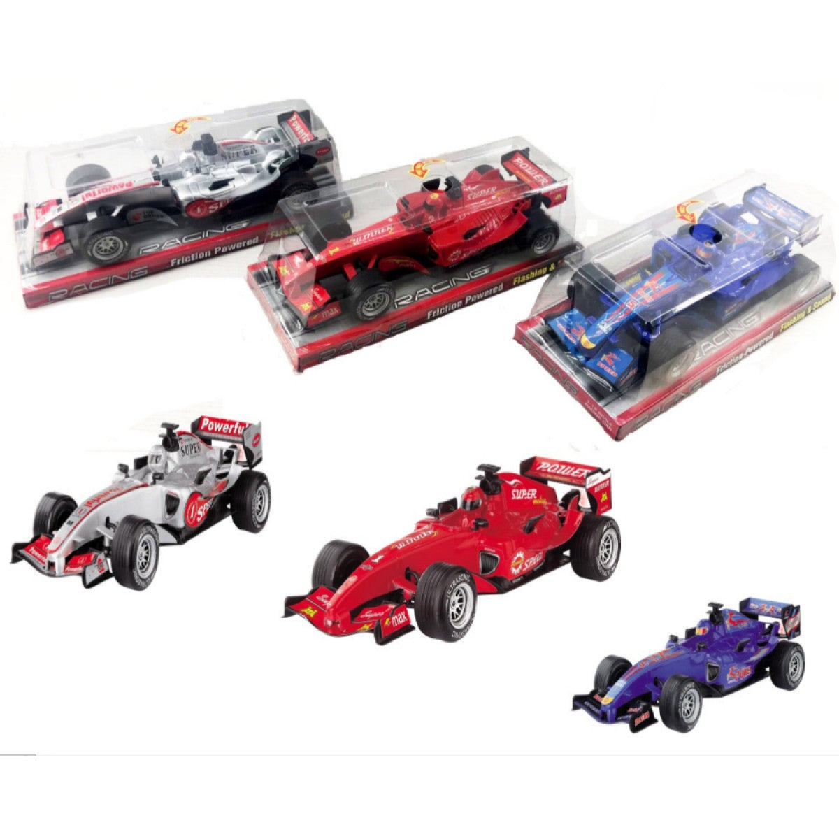 Friction Powered F1 Racing Car with Lights & Sounds Assorted