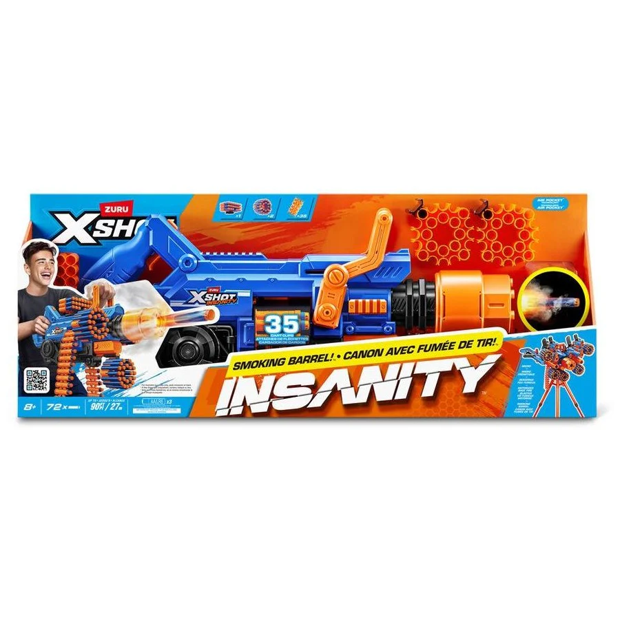 ZURU XSHOT Insanity Motorised Smoking Barrel w/ 72 darts req 3 x AA batteries
