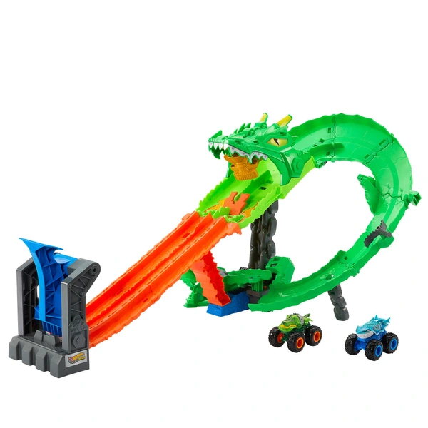 Hot Wheels Monster Trucks Sharks Vs Dinos Dragon Demolition Playset