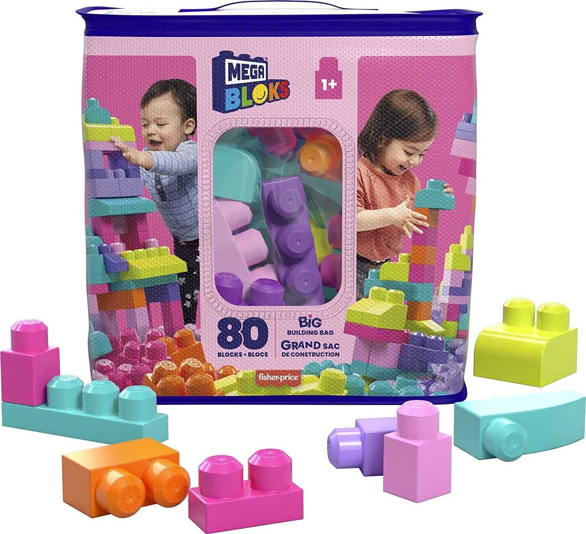 Mega Bloks Big Building Bag 80pc Pink