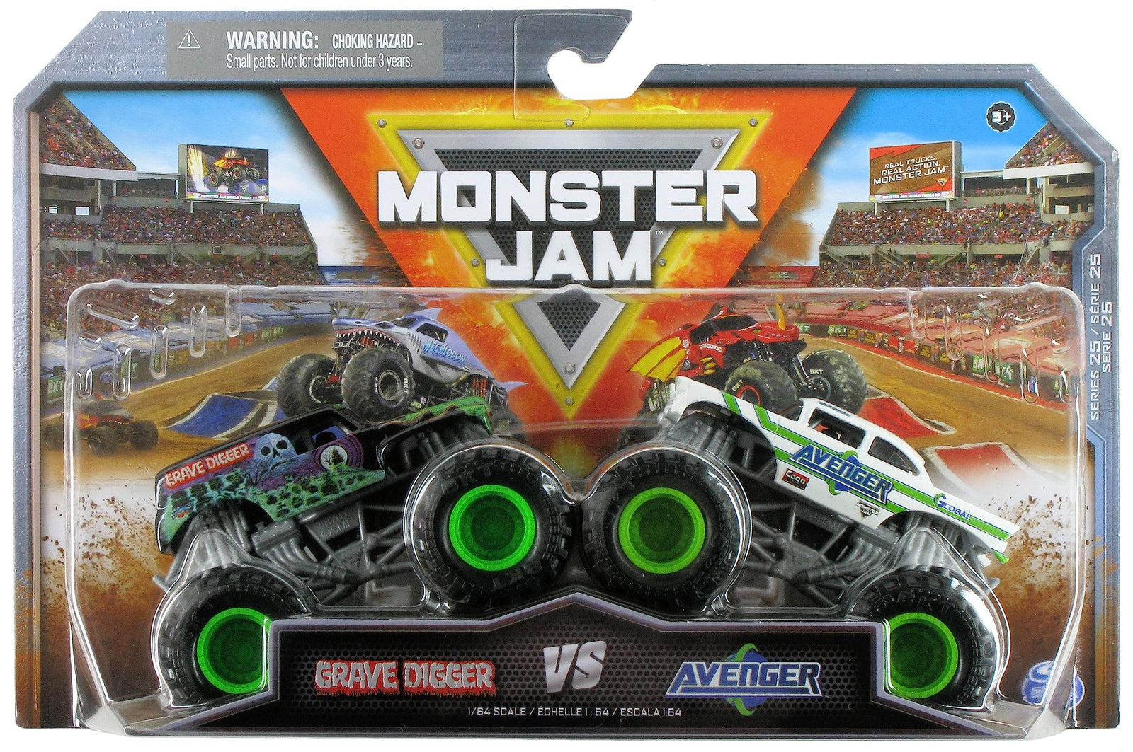 Monster Jam 1/64 2 Pack Vehicles Avenger Green  VS Avenger Blue