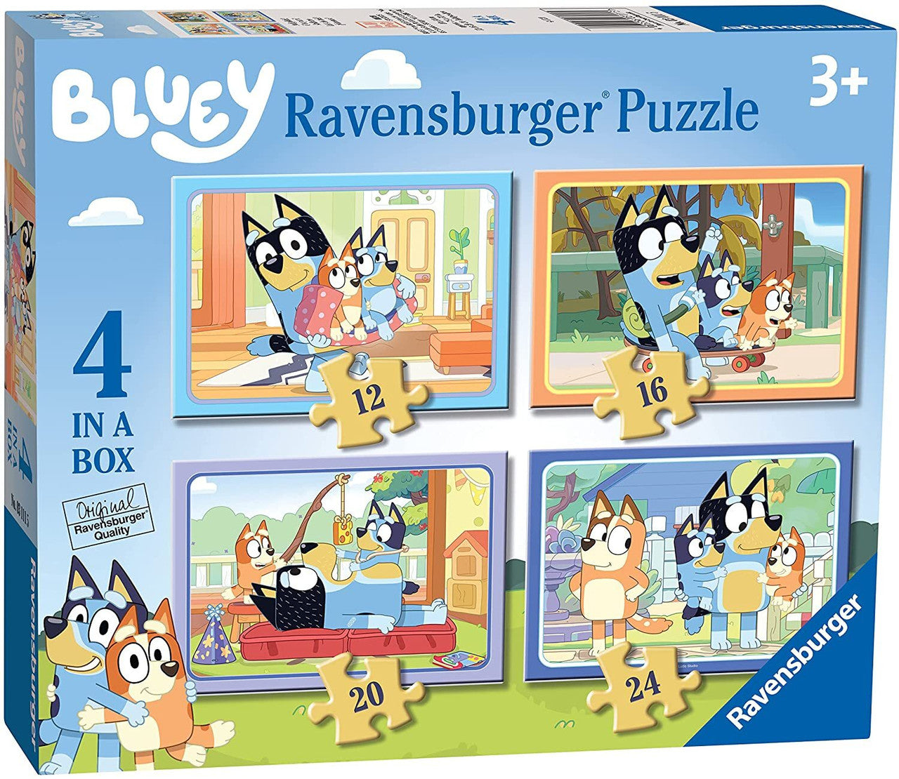 RB03111-5 Bluey Let's Do This! 4 in a Box Puzzles 12 16 20 24pc
